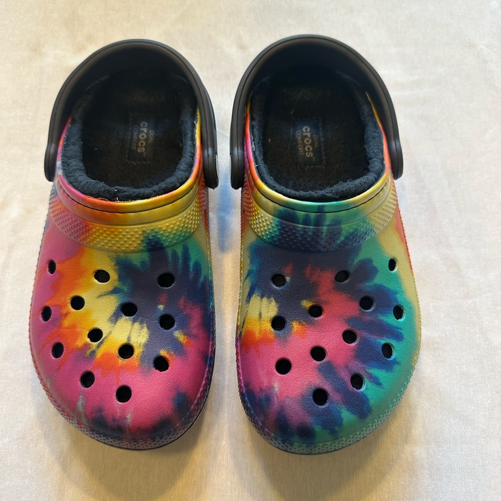 Fleeced lined tie dyed Crocs